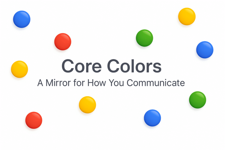 กราฟิก Core Colors พร้อมวงกลมสีต่าง ๆ ที่แสดงถึงรูปแบบการสื่อสาร