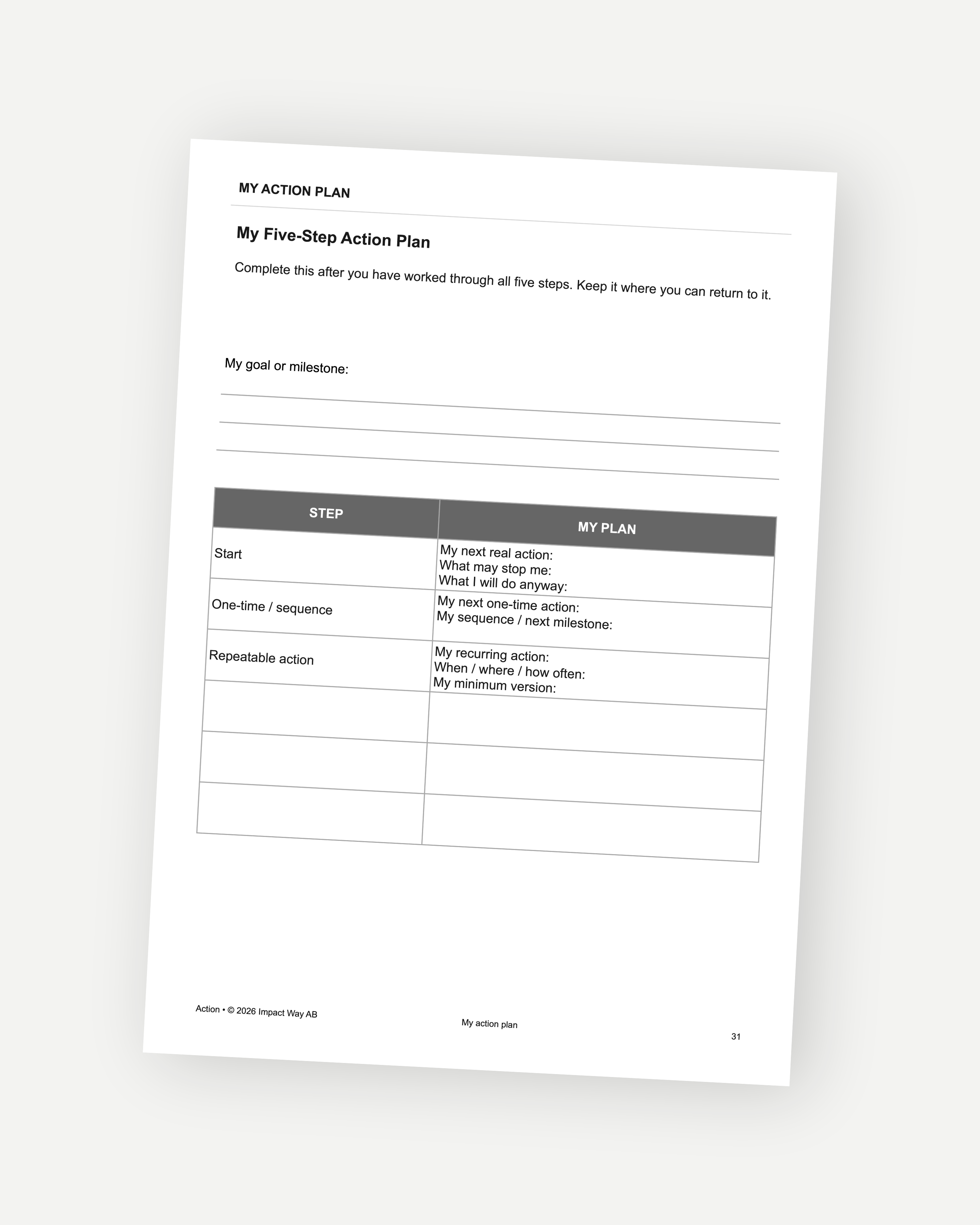 Preview of page 31 in the Start With Your Goal workbook.